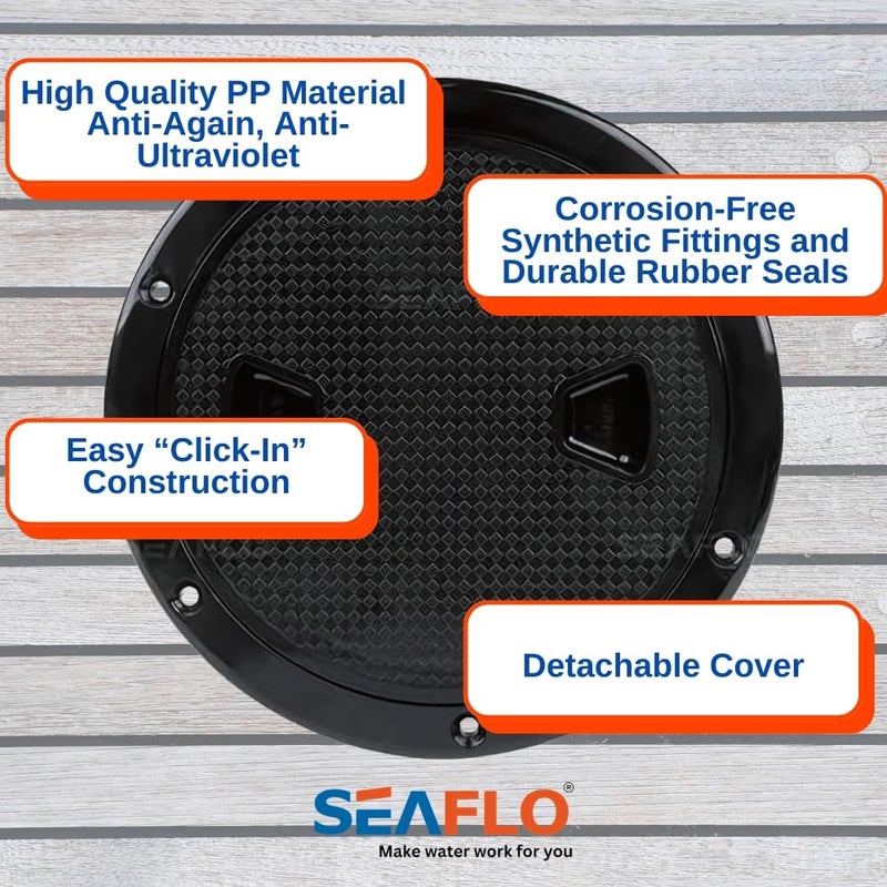 SEAFLO 4" - 8" Black Circular Non Slip Inspection Hatch w/Detachable Cover (6") - Image 3